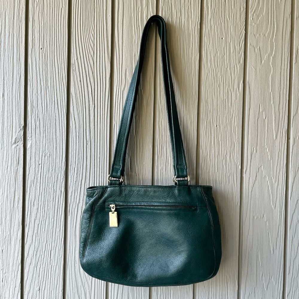 Vintage Tignanello Leather Purse Forest Green Shoulder Bag Double Strap 90s Styl